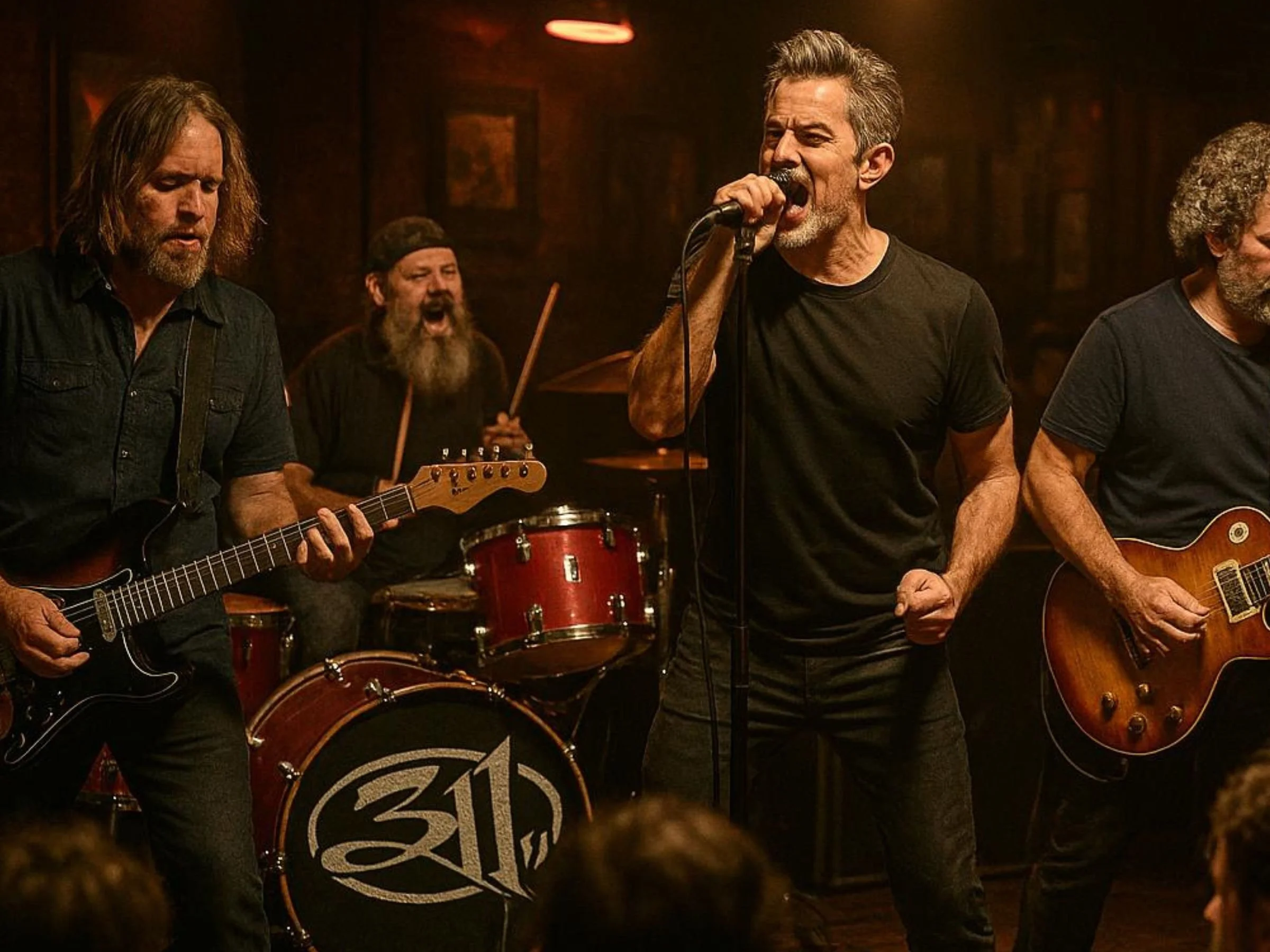 The band 311 performing live in an intimate club setting