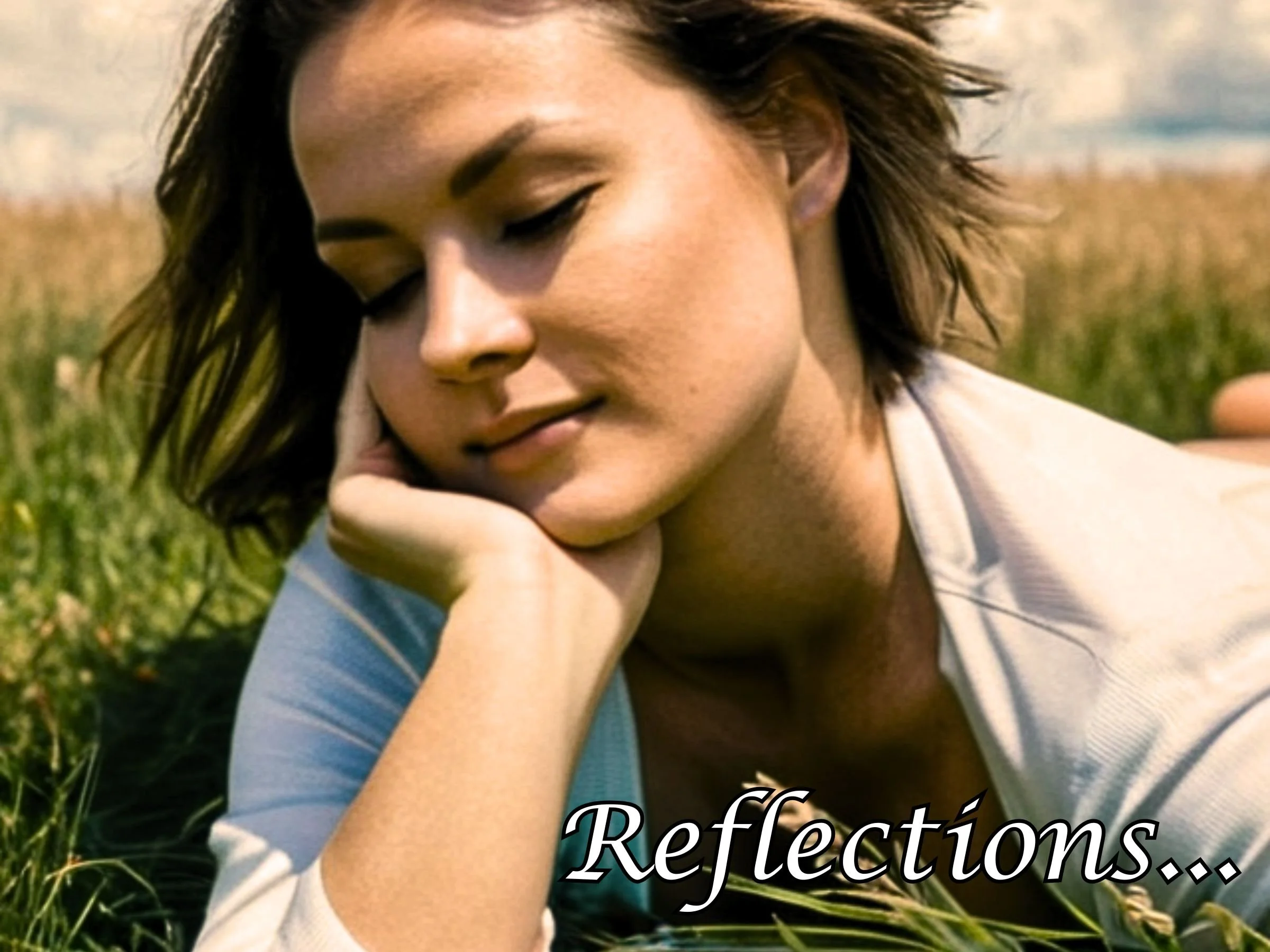 A person takes a moment to reflect outdoors in the grass.