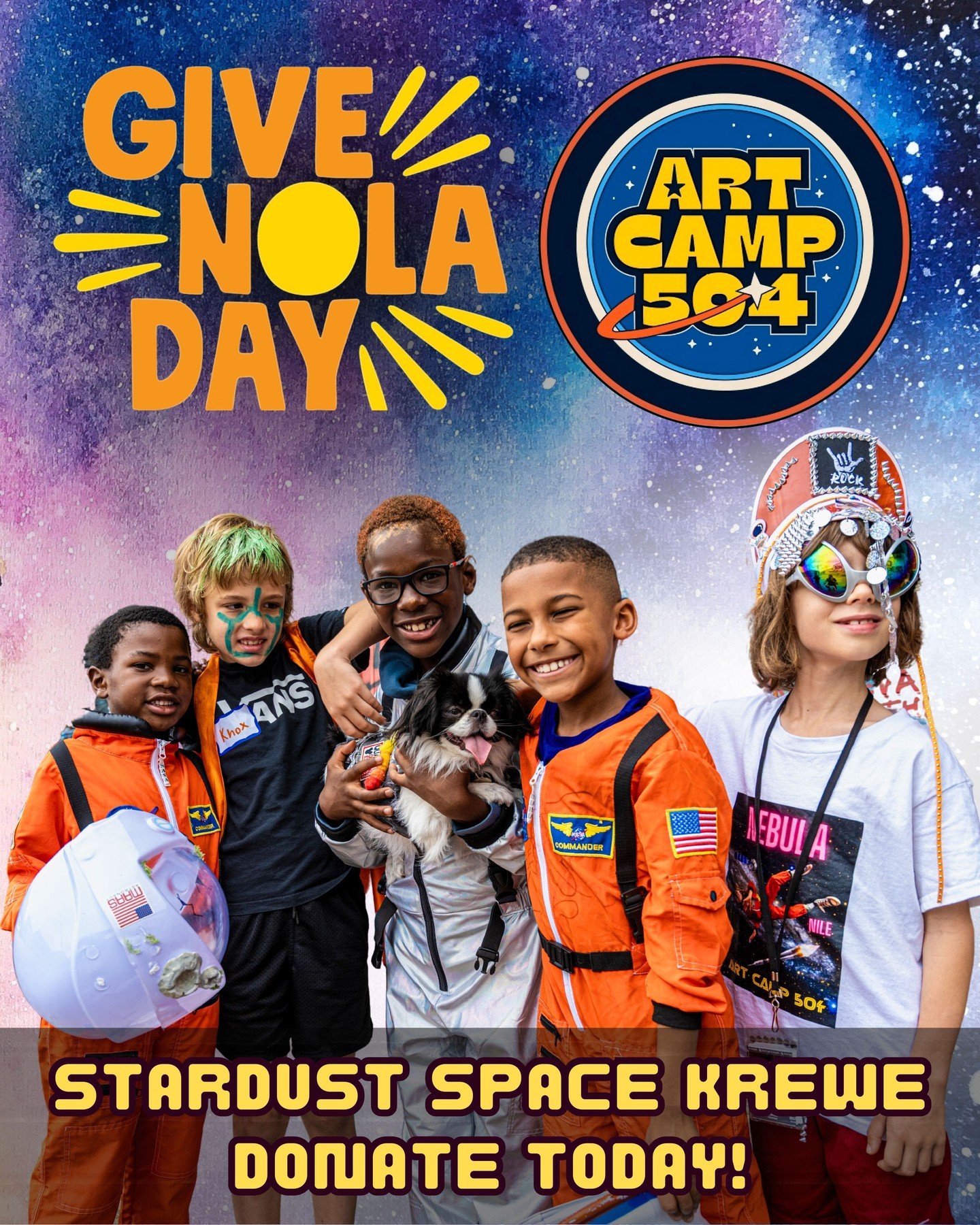 Thank you for supporting Art Camp 504 this #givenoladay! Our students are traveling through the cosmos this year, dreaming big and inspiring wonder 🚀
Your donations support our Rising Artists Program, providing financial need scholarships for you