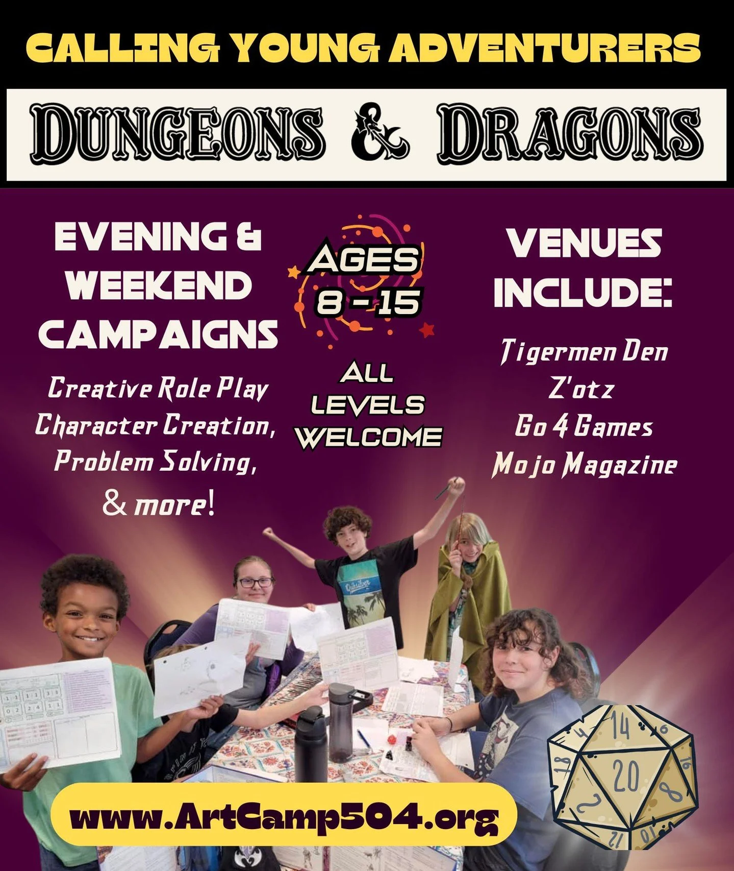 Join a weekly Dungeons & Dragons campaign and see why it’s our most popular after-school class! Through collaborative storytelling and role-play, students build teamwork, problem-solving, and creative thinking skills—while having a bl