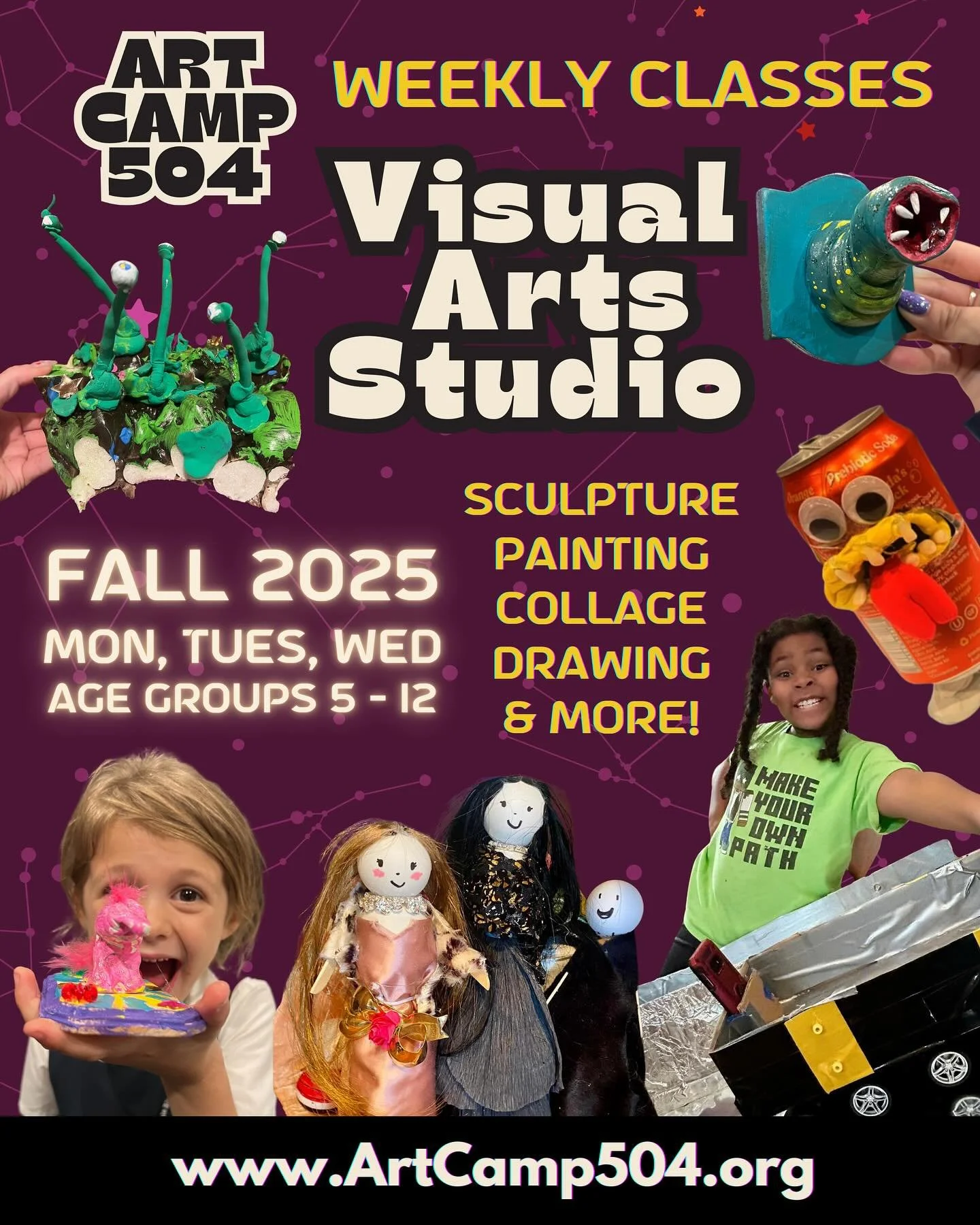 Fall Semester Visual Arts Studio: Students develop skills in illustration, drawing fundamentals, watercolor techniques, mixed media collage, sculpture, and more. Our goal is to nurture a love of art and creativity in our youngest artists.
Help us b