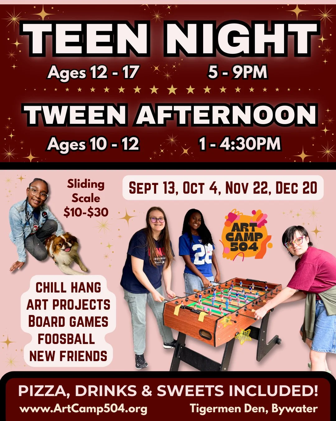 THIS SATURDAY ๐ Tween Afternoon & Teen Night is an unstructured community hangout where you can meet new friends, make art, play board games and foosball, relax or take time to work on your own projects in a chill environment. โ
โ
โจ๏ธTween Aftern