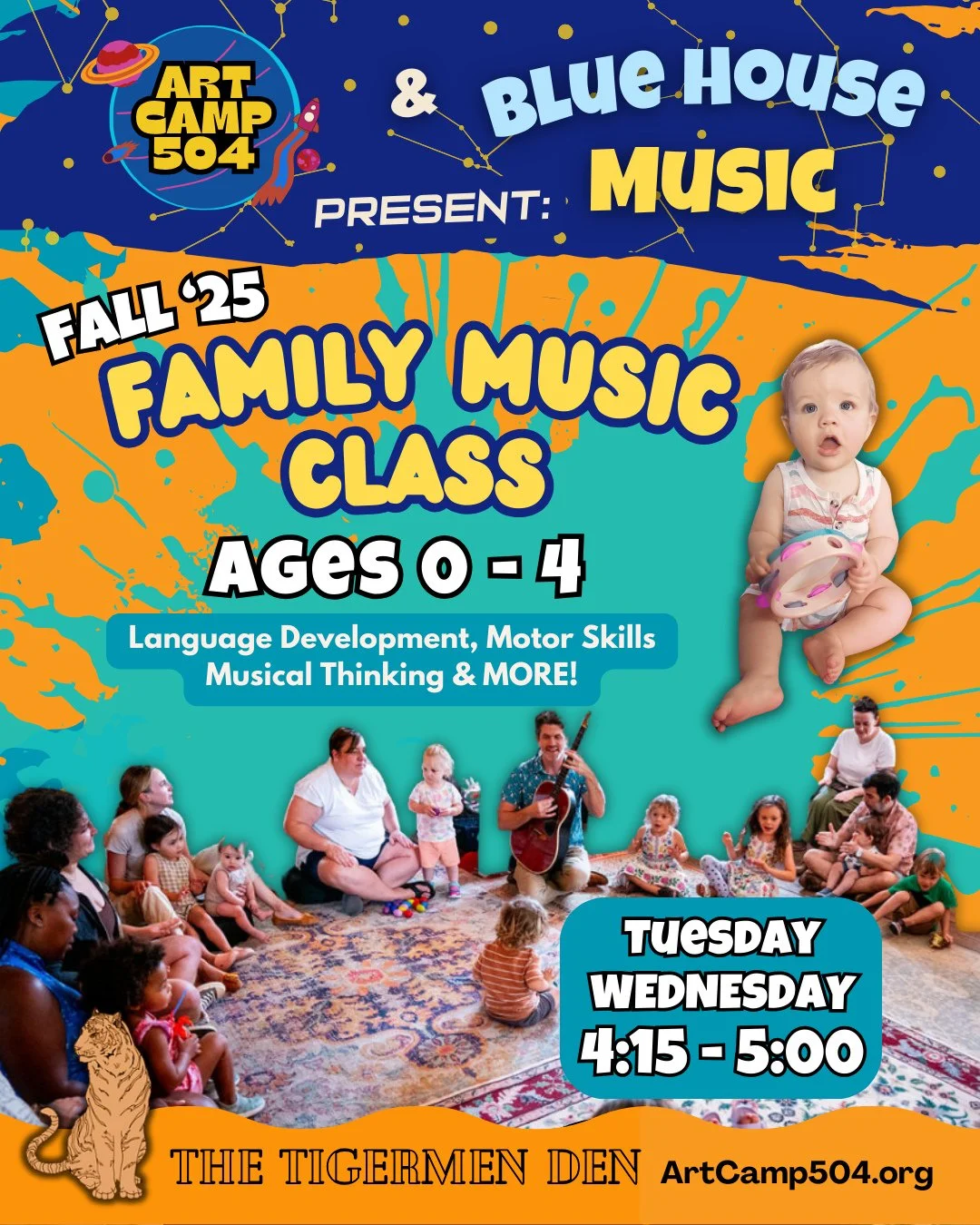 New session added! Wednesdays 4:15-5:00pm ๐ถ Family Music Class presented by @BlueHouseClasses and Art Camp 504 is an immersive music experience for infant, toddler and Pre-K age children along with their caregivers. Through singing, movement and ins