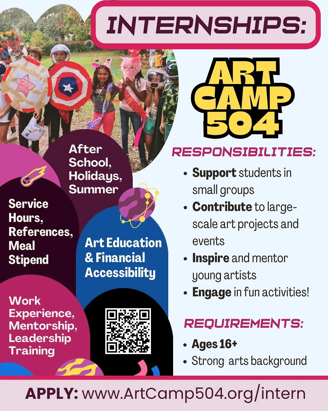 INTERNSHIPS: Now accepting applications for Fall Break, Thanksgiving and After School! Our program is designed for students seeking work experience in visual arts, digital media, nonprofit work, and art education. Gain valuable professional skills in