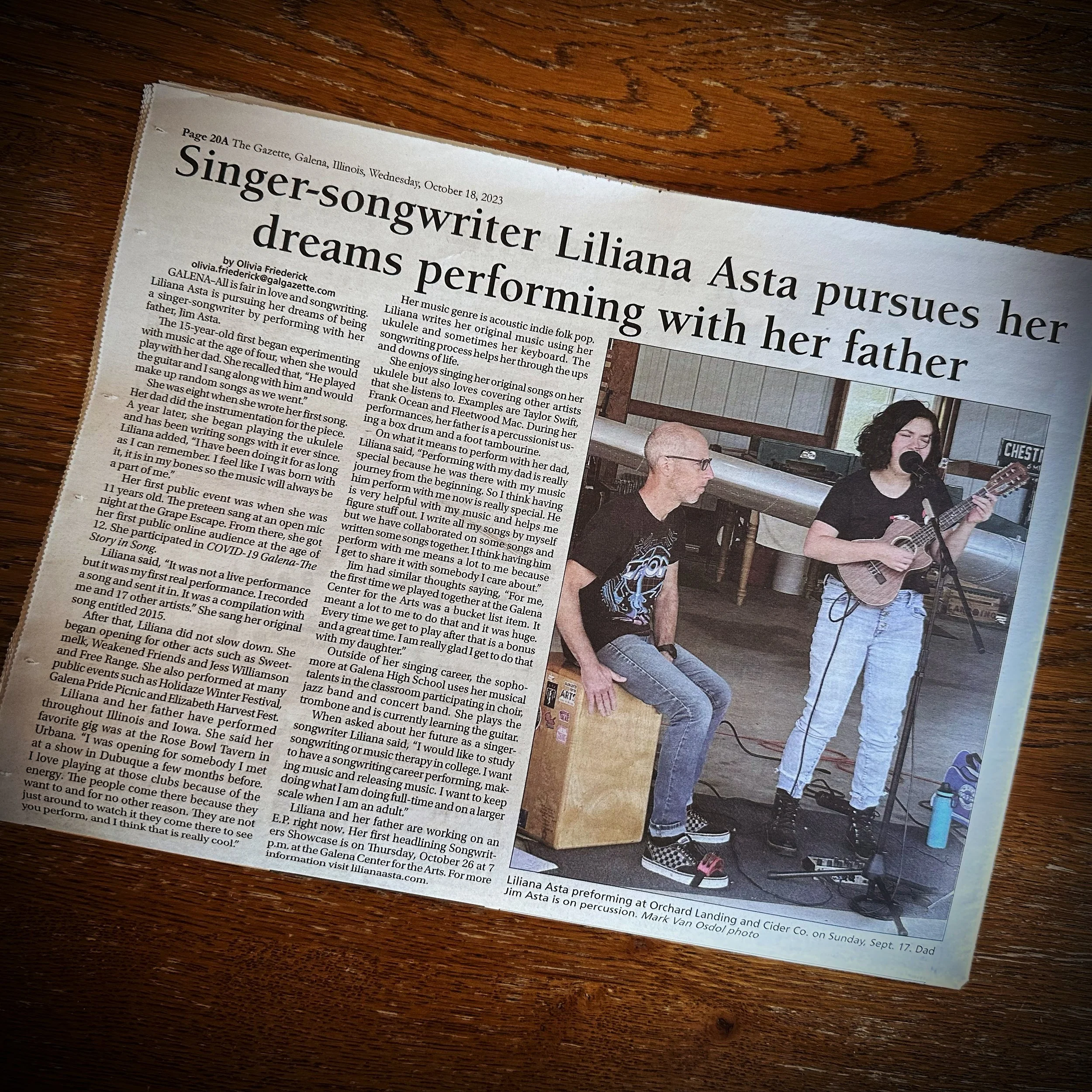 Article in the Galena Gazette, 2023.