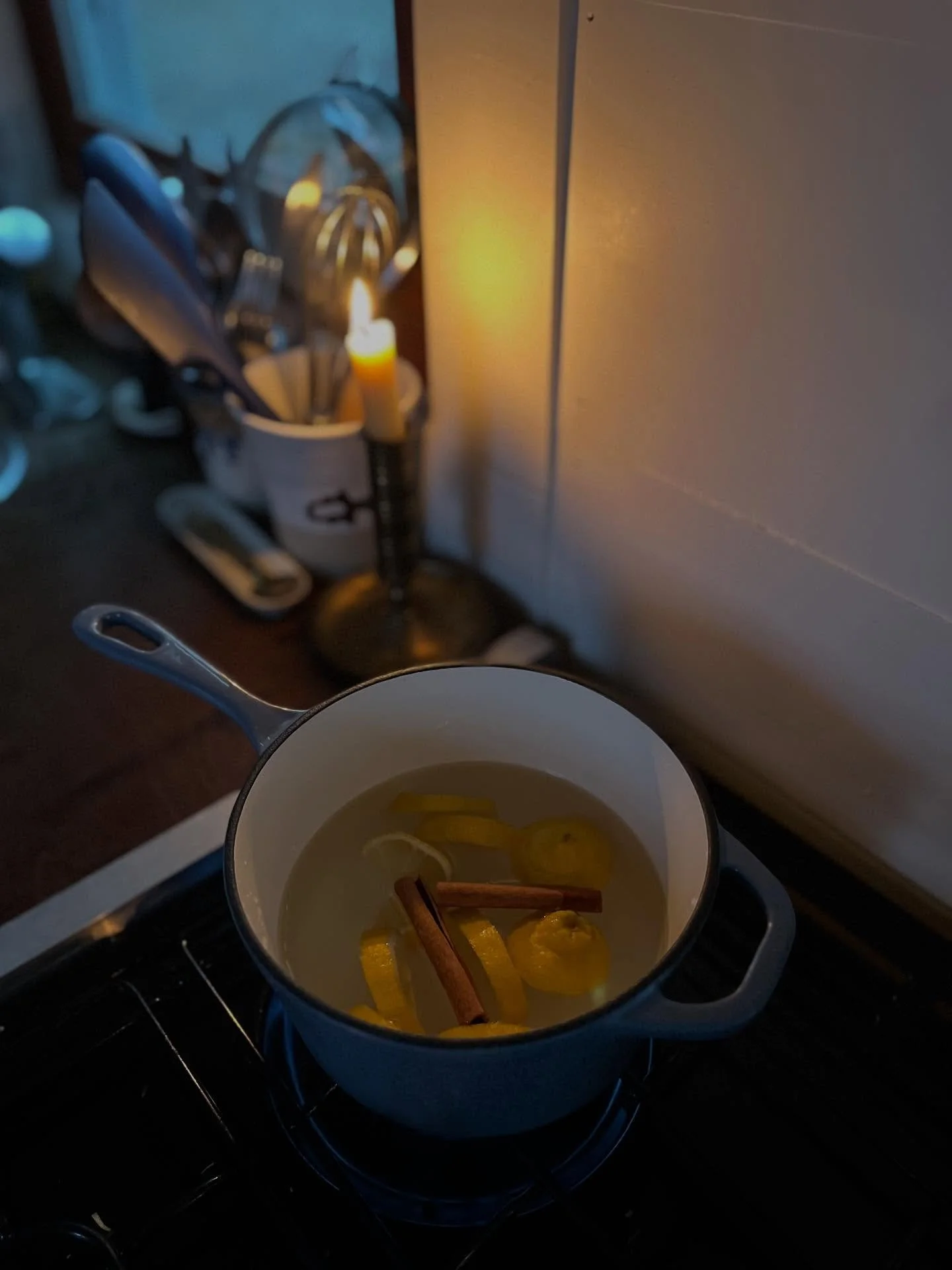 Medicine in a mug: herbal decoction and infusion for immune support. 

Simmer lemons and cinnamon sticks in water on low heat for 20 minutes. I did two cups of water, one sliced lemon, and two cinnamon sticks. This is your decoction. 

Turn off heat 