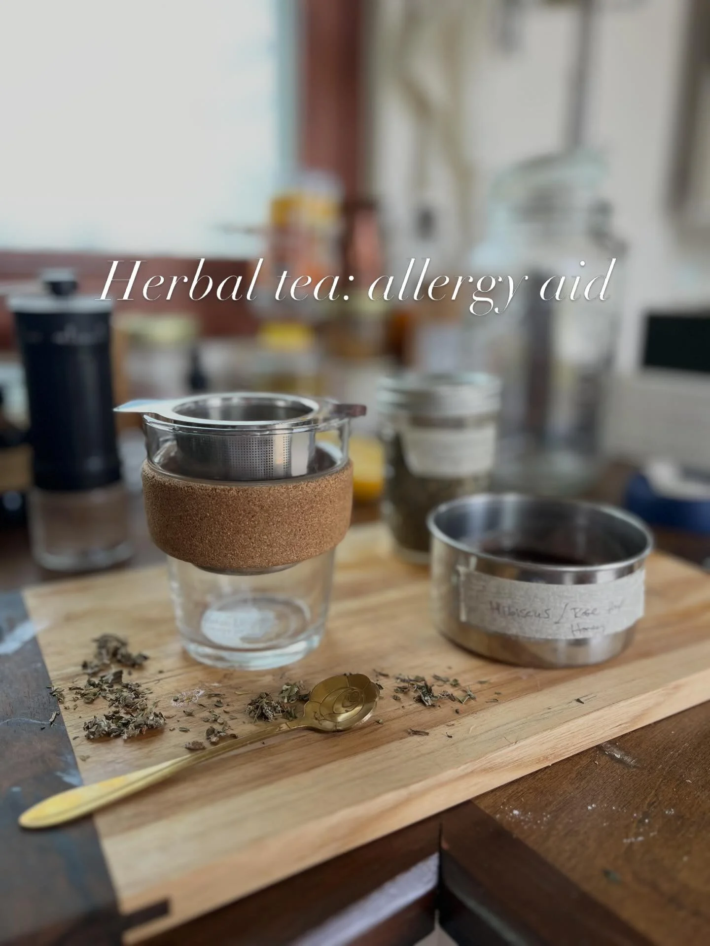 Making some morning tea for allergy/immune support. Nettle and peppermint herbal tea (steeped for 10+ minutes for an infusion) with rose hip and hibiscus infused honey. #herbalmedicine #tinyhouse #rewilding #spring #simple