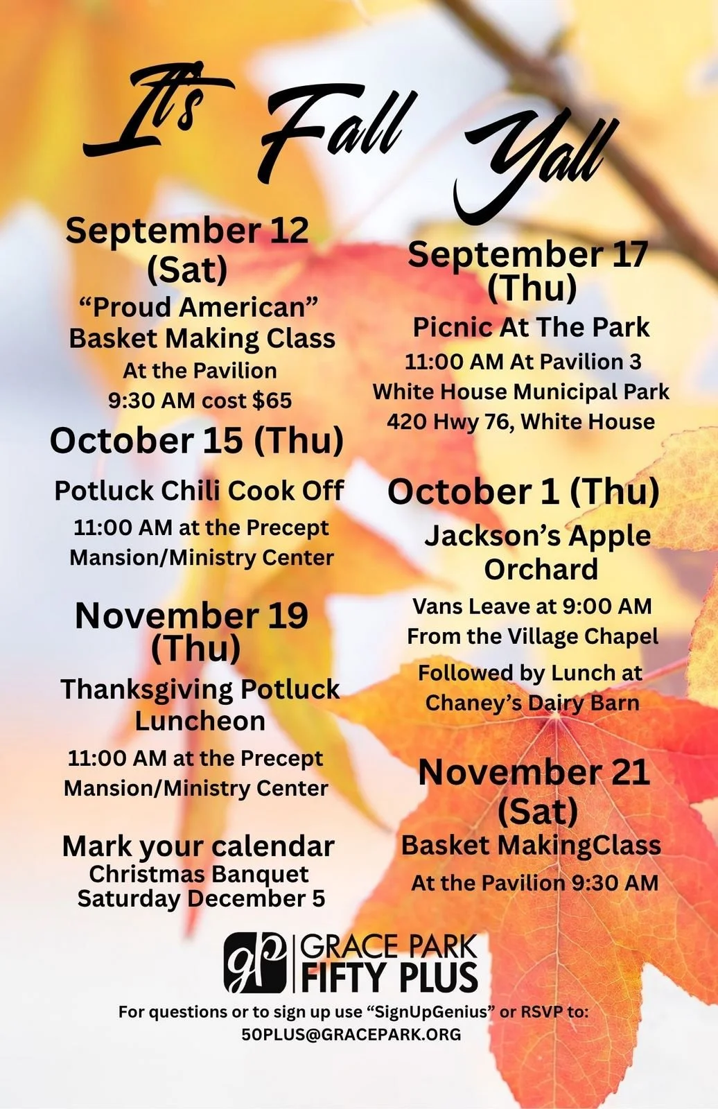 50+ Ministry 2026 Fall Events!