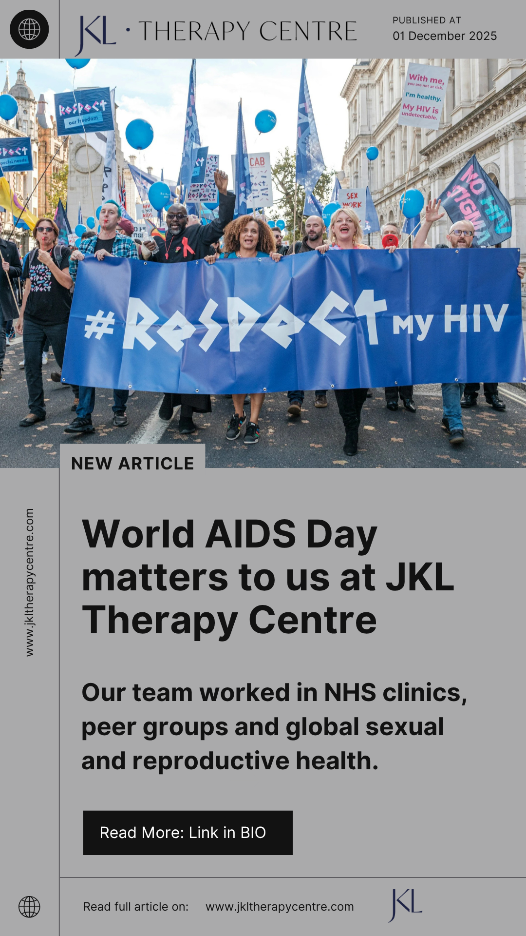 A large crowd of people participating in a march or rally holding a blue banner that reads '#Resist my HIV'. The crowd includes diverse individuals, with some holding blue balloons and signs promoting HIV awareness and rights. The event appears to be