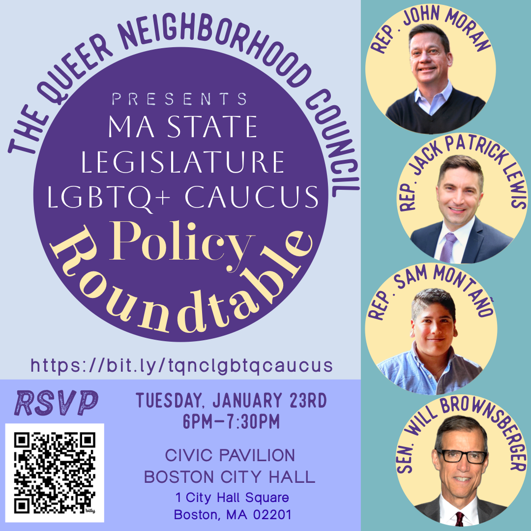 MA State Legislature LGBTQ+ Caucus Policy Roundtable with Reps. John Moran, Jack Patrick Lewis, Sam Montaño &amp; Sen. William Brownsberger
