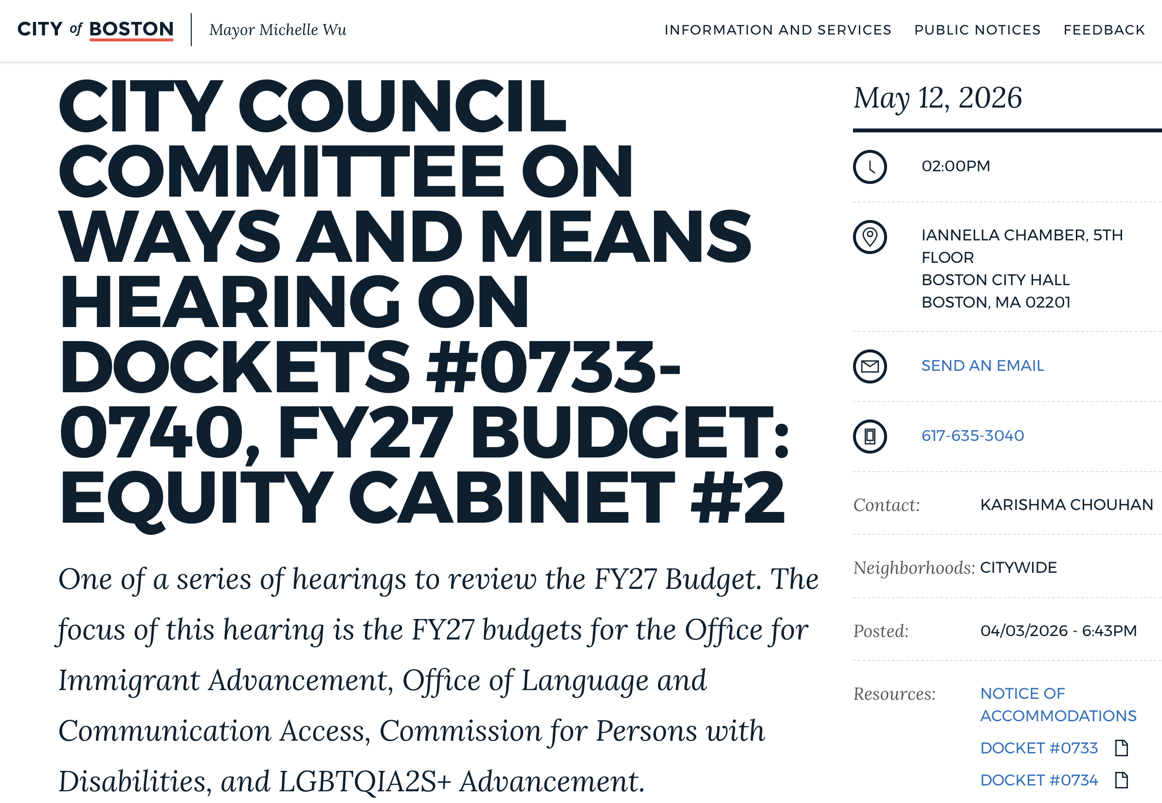 Boston City Council Hearing on FY27 Budget