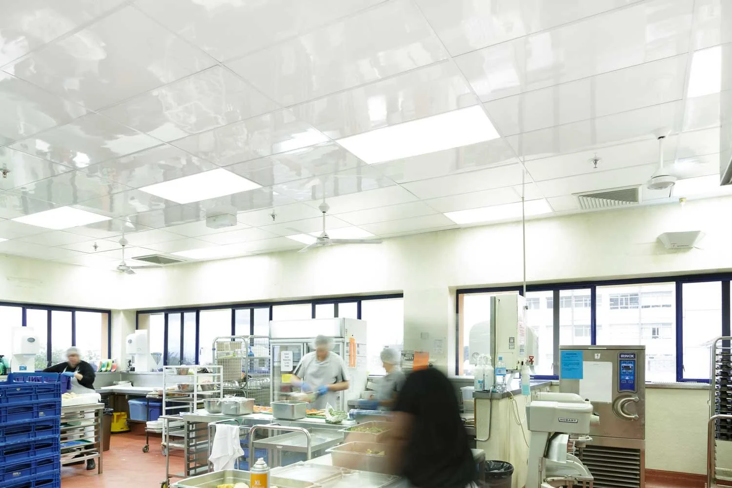 High-hygiene ceiling for busy hospital kitchen