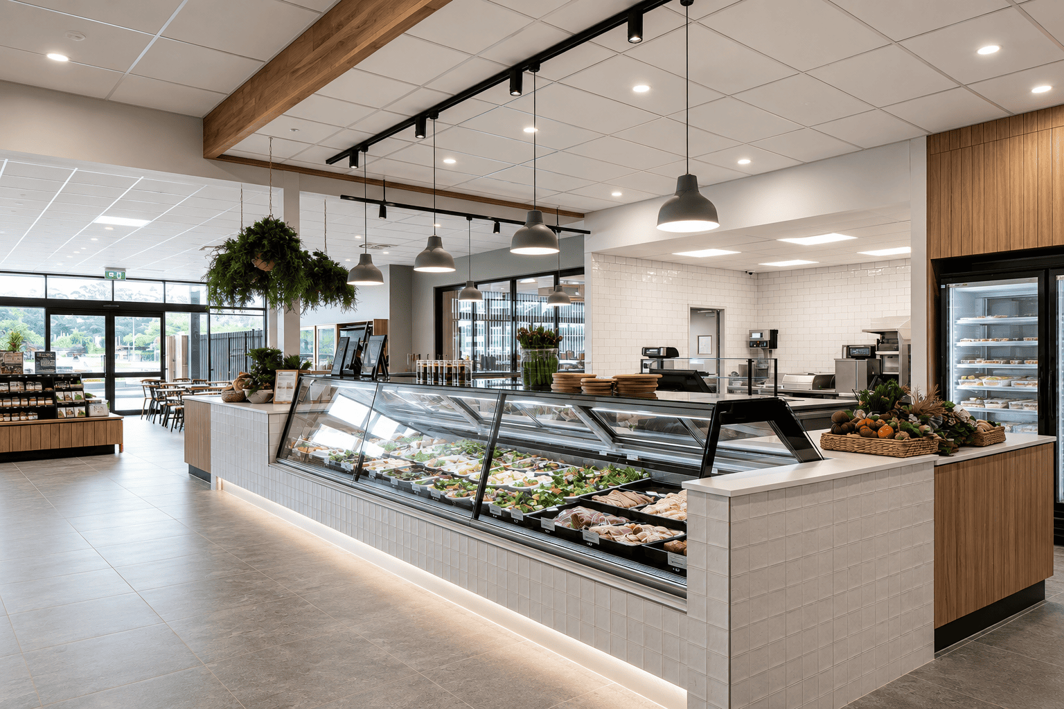 Fenta Ceiling Tile installed in supermarket delicatessen