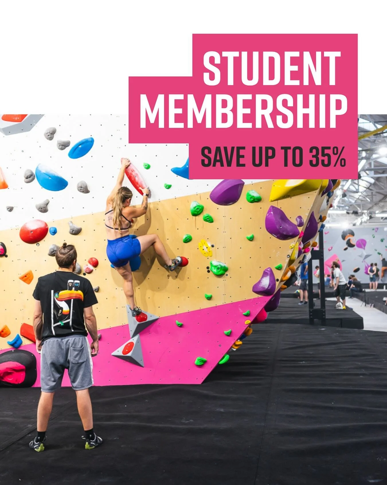 Student membership: climbing on your terms.

Choose a 3, 6, 9 or 12 month pass and save up to 35% on the cost of Hangar membership.

Unlimited climbing and a host of perks for our best price. And you climb whenever you want, not just at designated ti