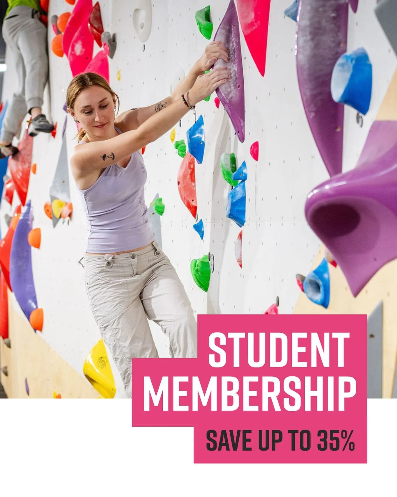 Student membership: climbing on your terms.

Choose a 3, 6, 9 or 12 month pass and save up to 35% on the cost of Hangar membership.

Unlimited climbing and a host of perks for our best price. And you climb whenever you want, not just at designated ti