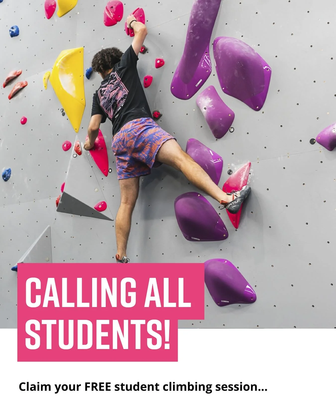 STUDENTS! Your first climb is FREE! 

From September 8th - October 31st, we&rsquo;re giving a free climb to all students, providing it&rsquo;s your first visit to TCH Bristol! So whether you&rsquo;re an avid climber, want to try something new, make f