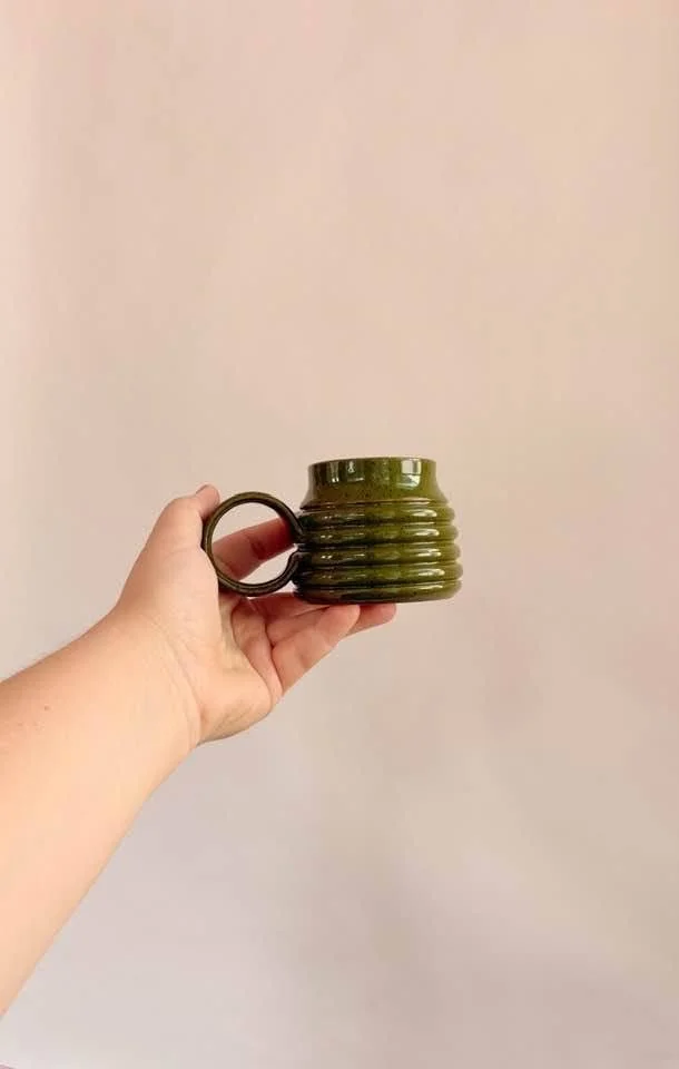 Green Ribbed Mug