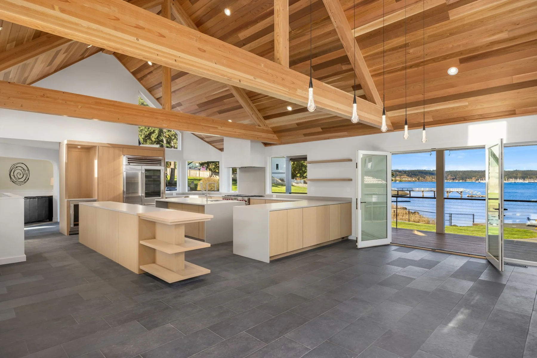 Modern kitchen remodel with exposed beam ceiling, Poulsbo WA - Vega Builders