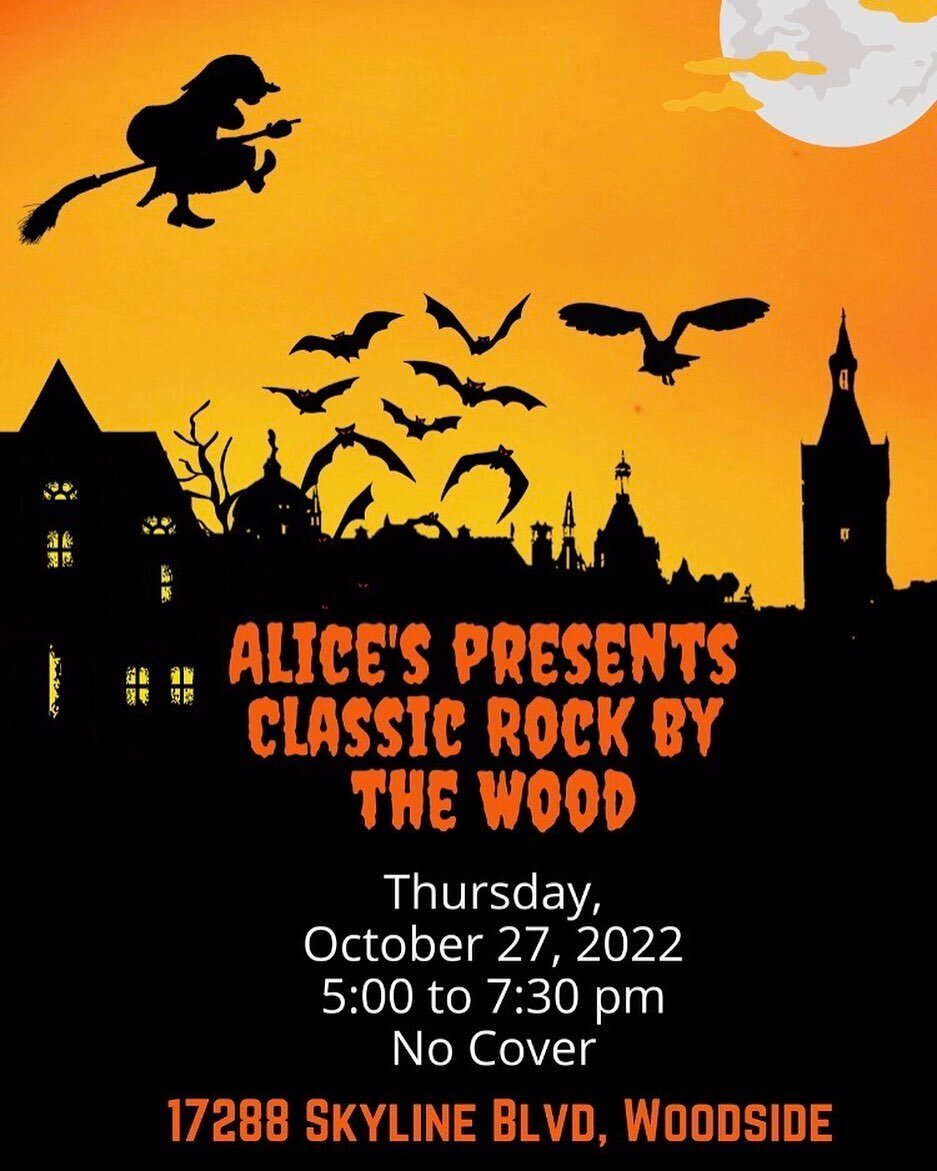 See you for live music, drinks and delicious food @aliceswoodside on Thurs, Oct 27, 5-7:30p. 🎸 🎶