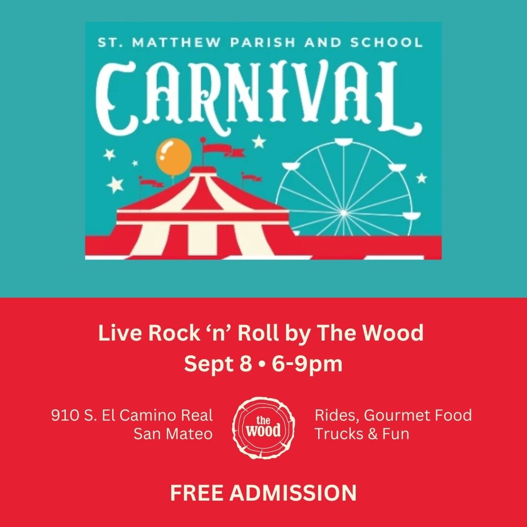 Join us at stmatthewcath in San Mateo on Friday evening, Sept 8, 6-9p for live music, carnival rides and gourmet food trucks. 🎤🎸🎹🥁