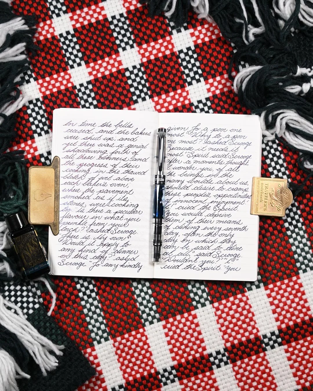 Diamine Myrrh the Merrier writing sample flat lay