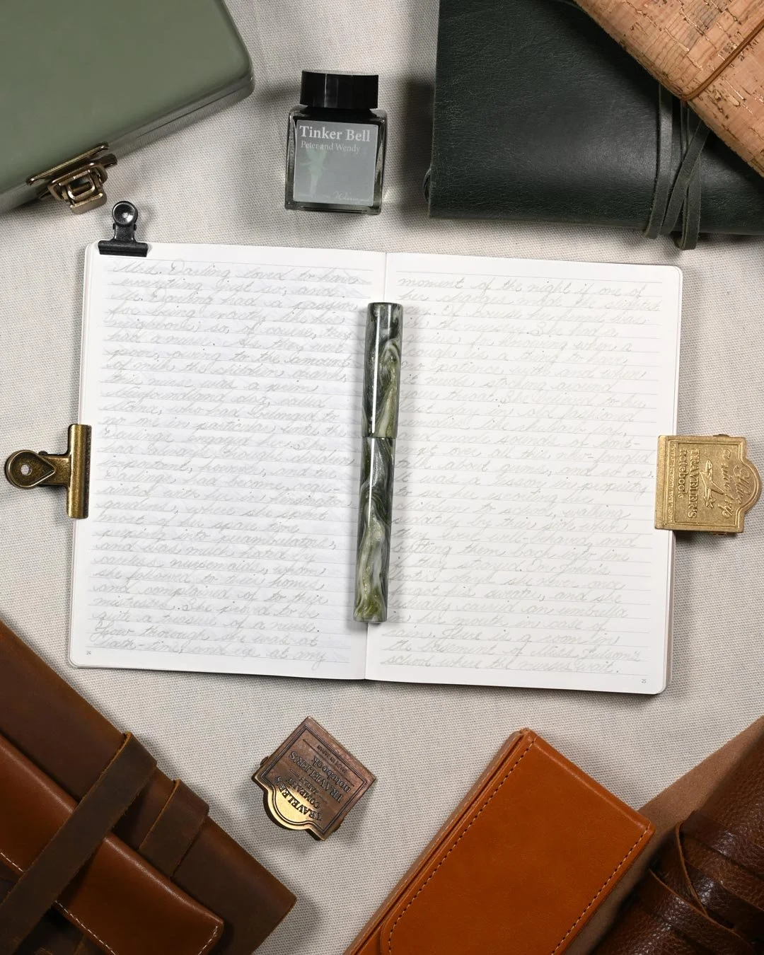 Wearingeul Tinker Bell writing sample flat lay