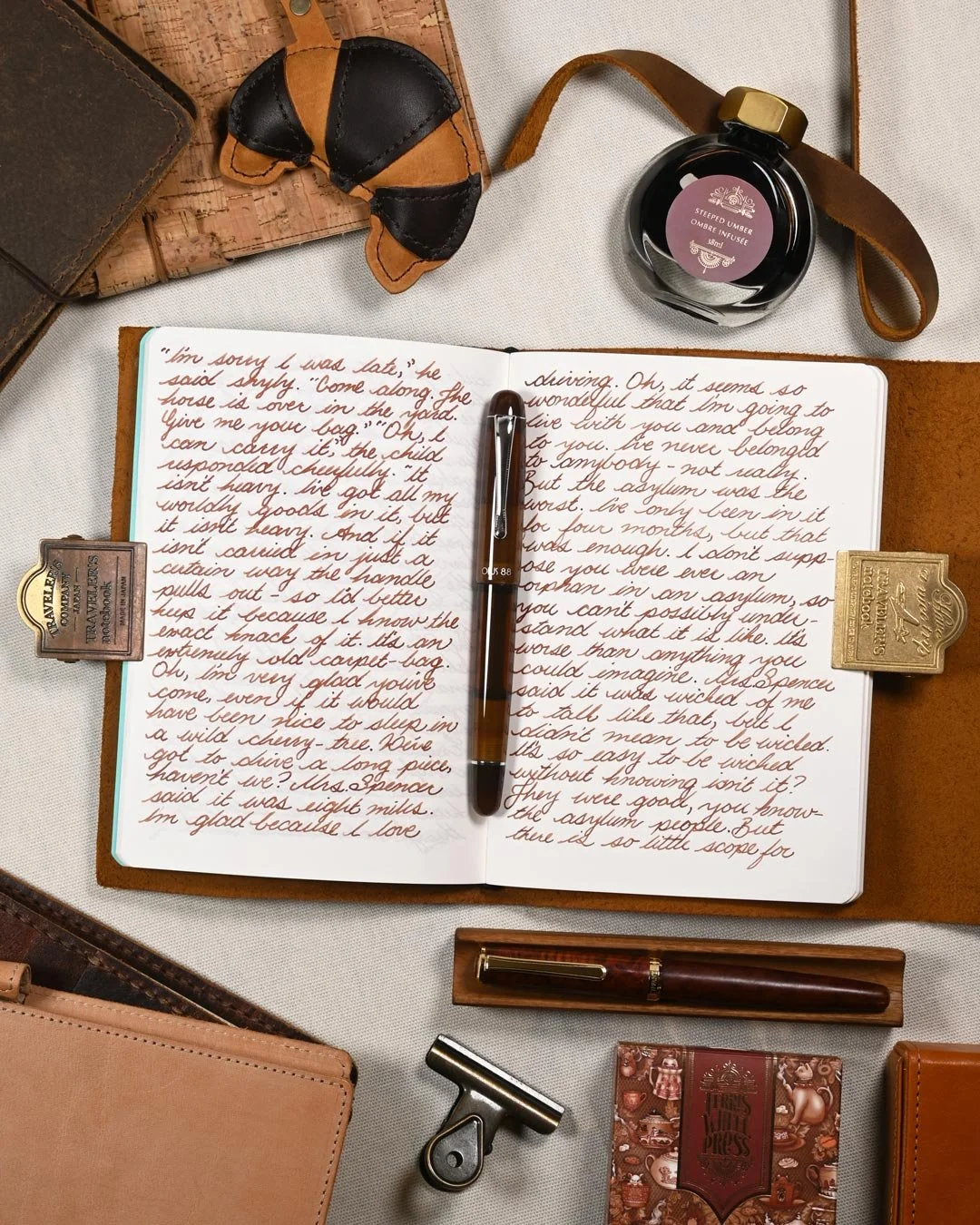 Ferris Wheel Press Steeped Umber writing sample flat lay