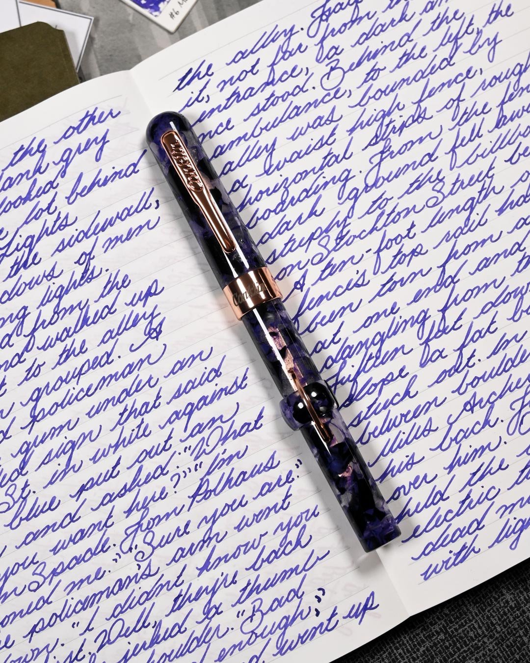 Monteverde Mulberry Noir writing sample with Conklin Crescent Purple Fusion 1