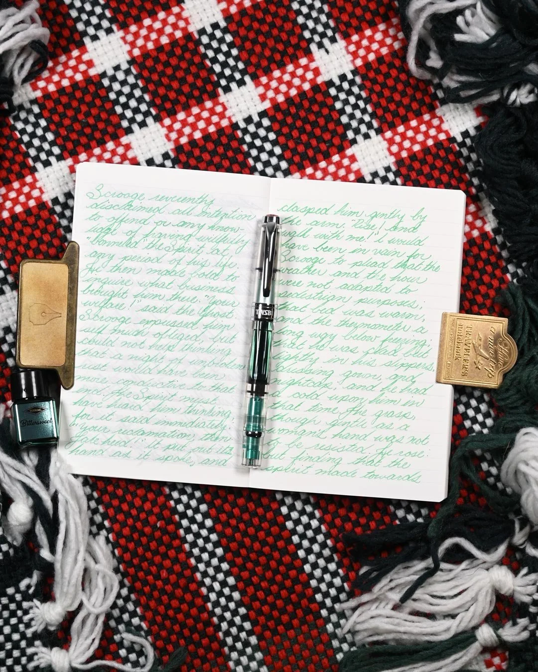 Diamine Bittersweet writing sample flay lay