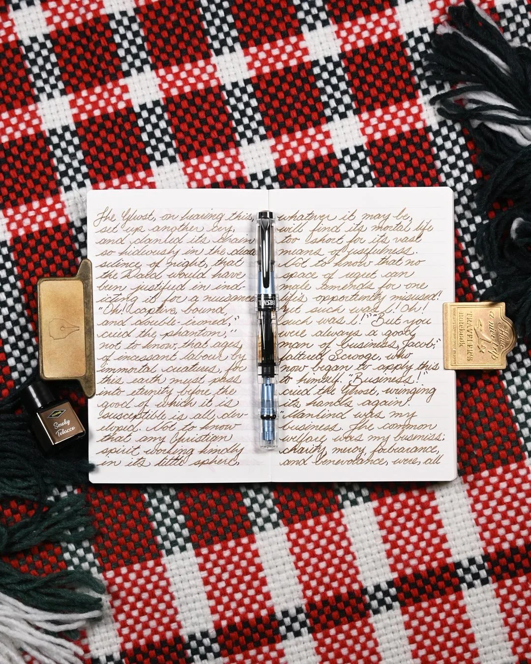 Diamine Smoky Tobacco writing sample flat lay
