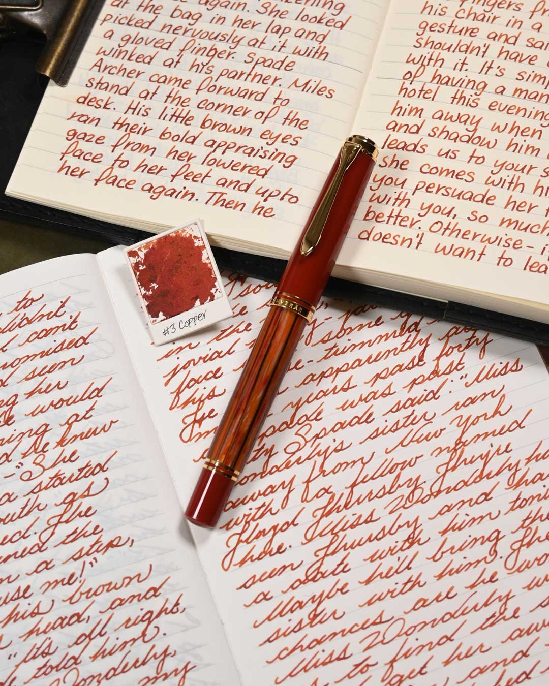 Monteverde Copper Noir writing sample with Pelikan M600 Tortoiseshell 2