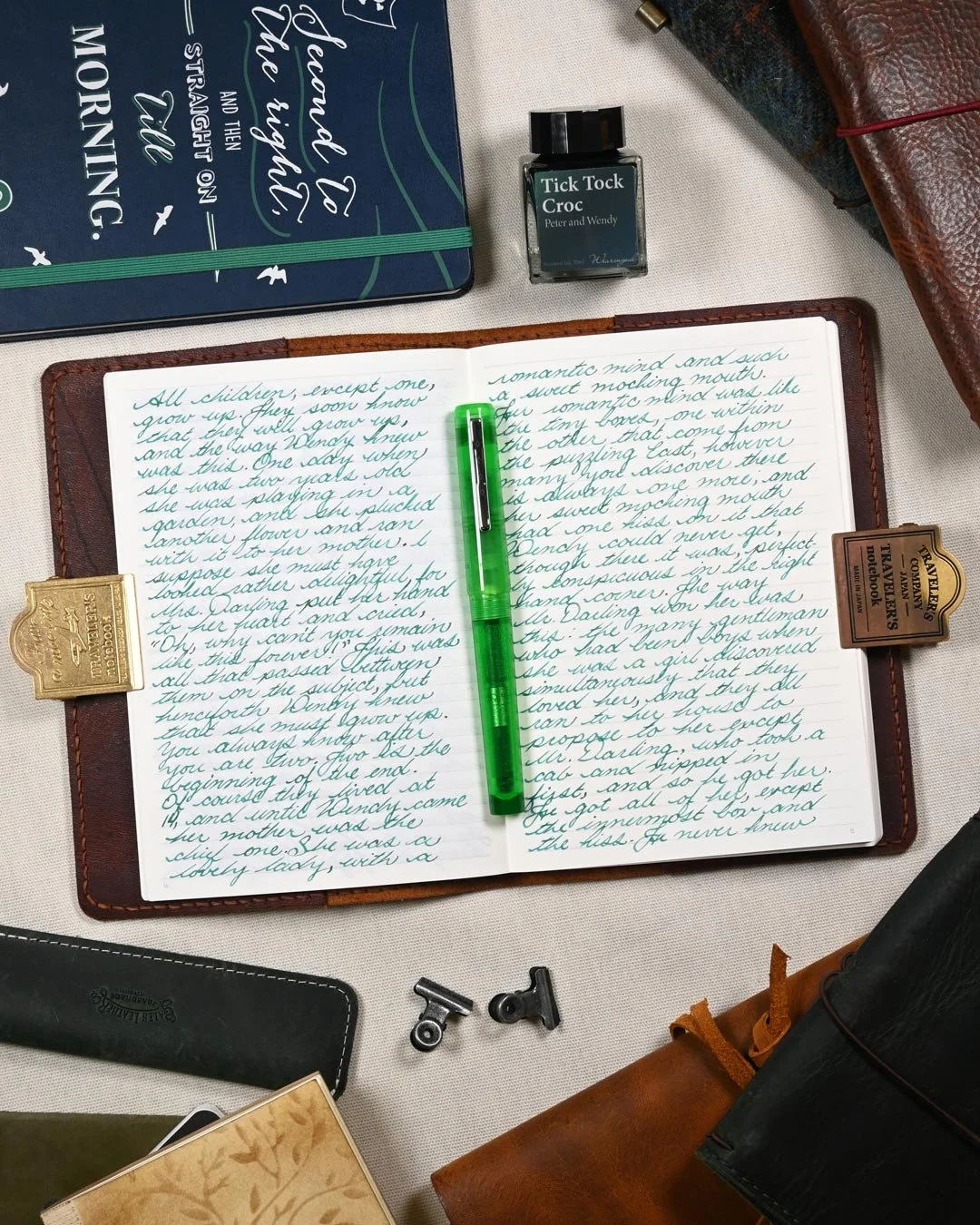 Wearingeul Tick Tock Croc writing sample flat lay