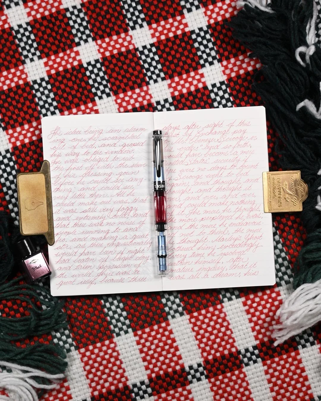 Diamine Blush writing sample flat lay