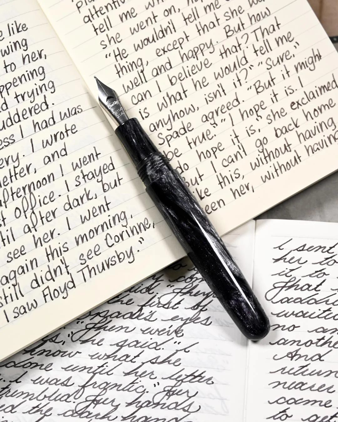 Monteverde Coal Noir writing sample with Conklin 1898 Doodle 3