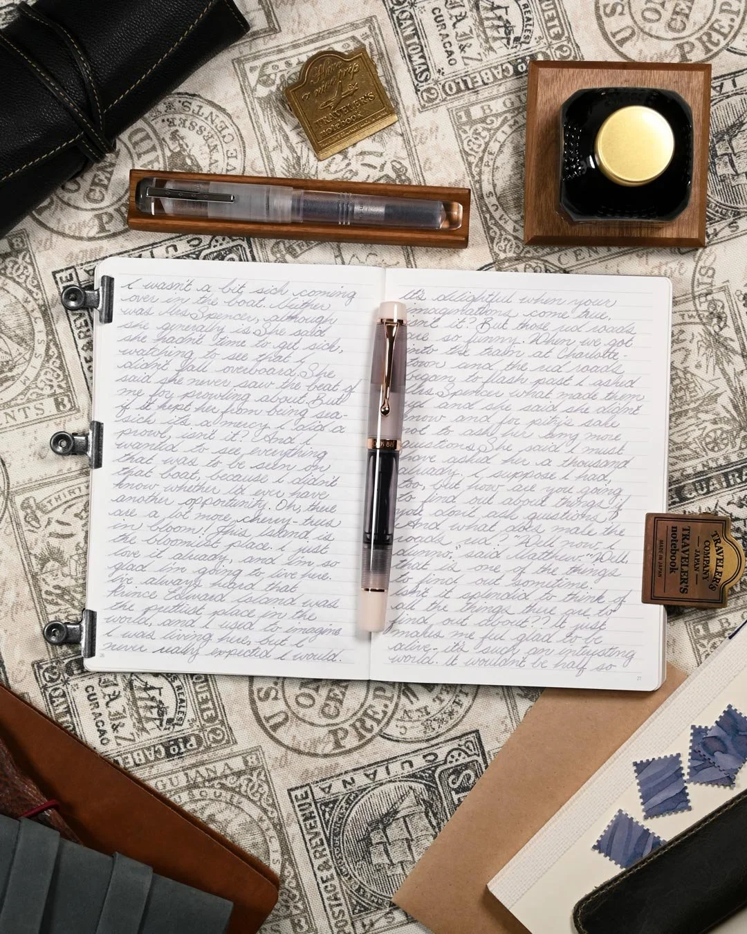 Diamine Lady Grey writing sample flat lay