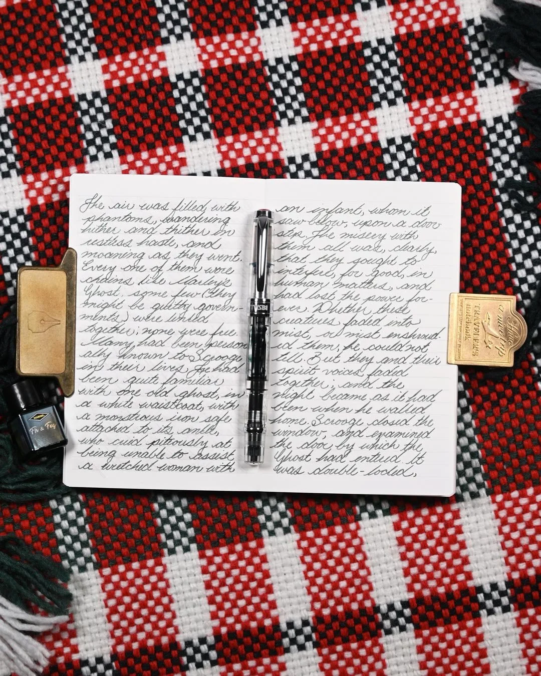 Diamine Fir & Fog writing sample flat lay