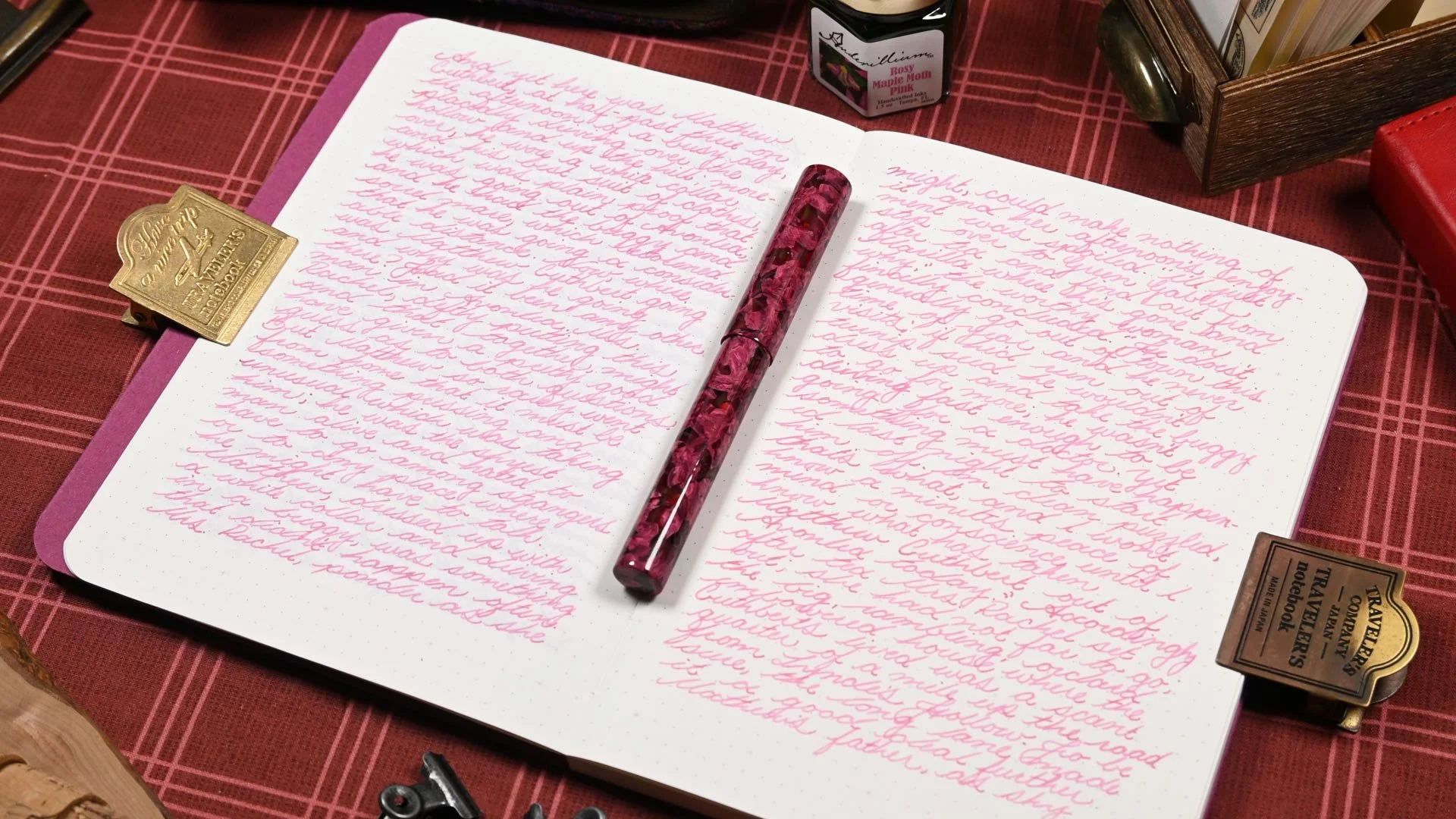 Anderillium Rosy Maple Moth Pink writing sample