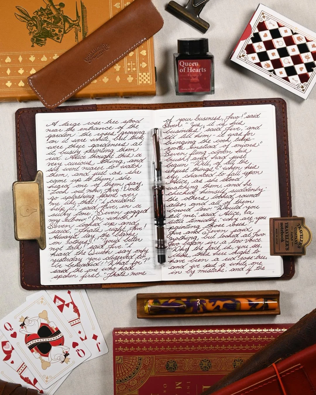 Wearingeul Queen of Hearts writing sample flat lay