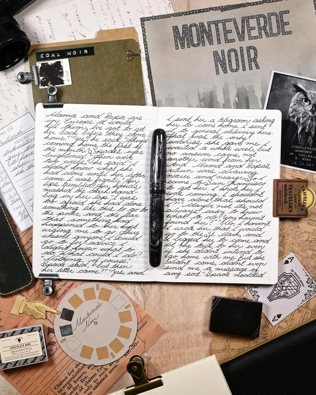 Monteverde Coal Noir Writing Sample flay lay