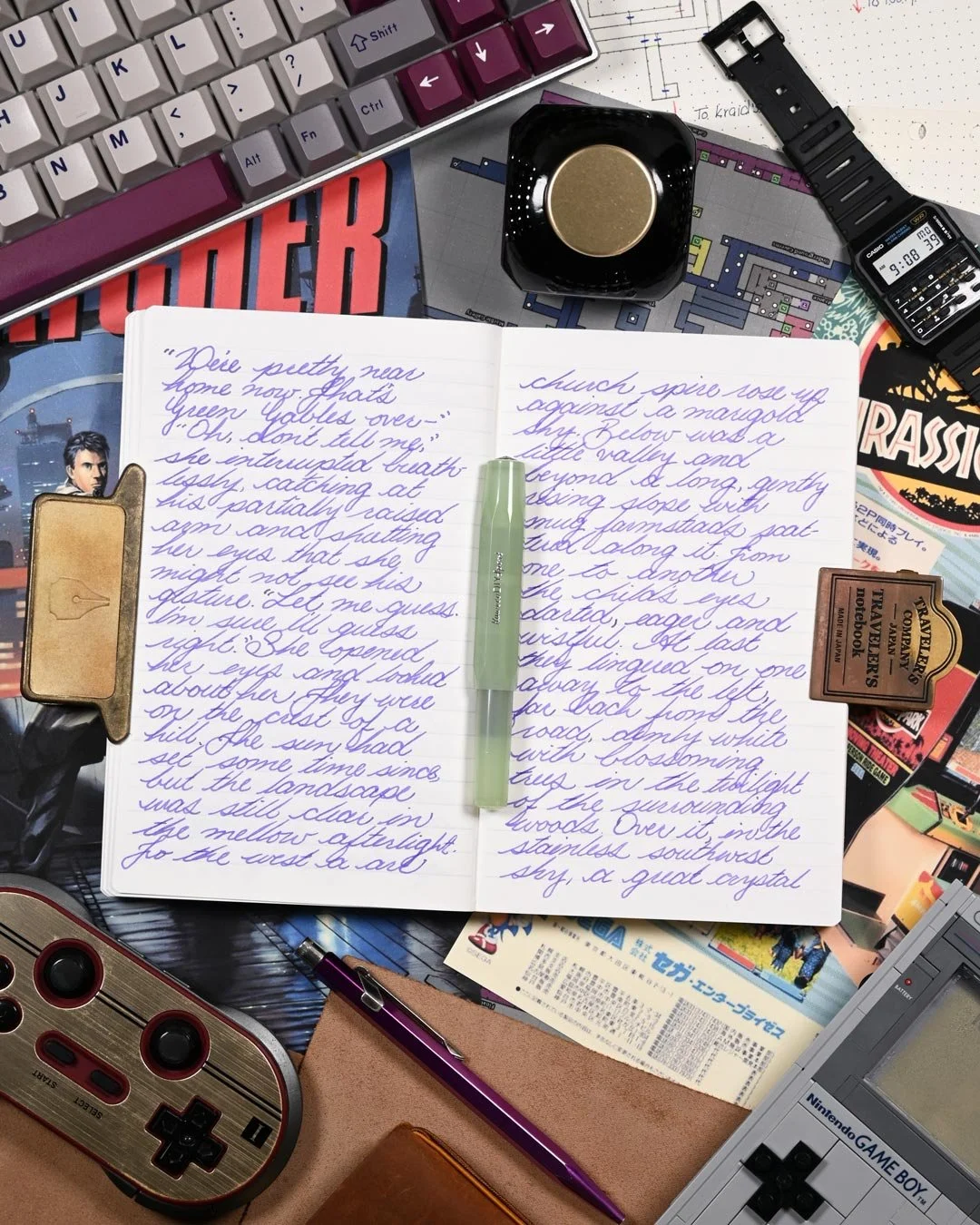 Diamine Violet writing sample flat lay