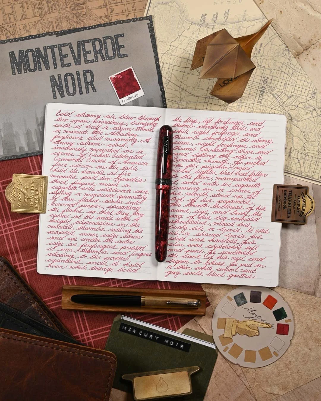 Monteverde Mercury Noir writing sample flat lay
