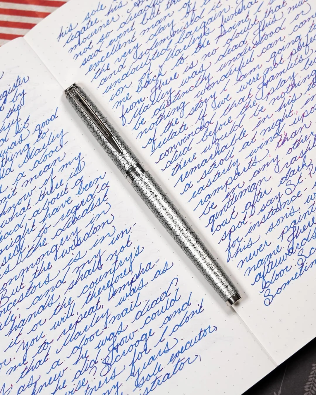 Diamine Polar Glow writing sample with Waterman Hemisphere Cracked Ice 3