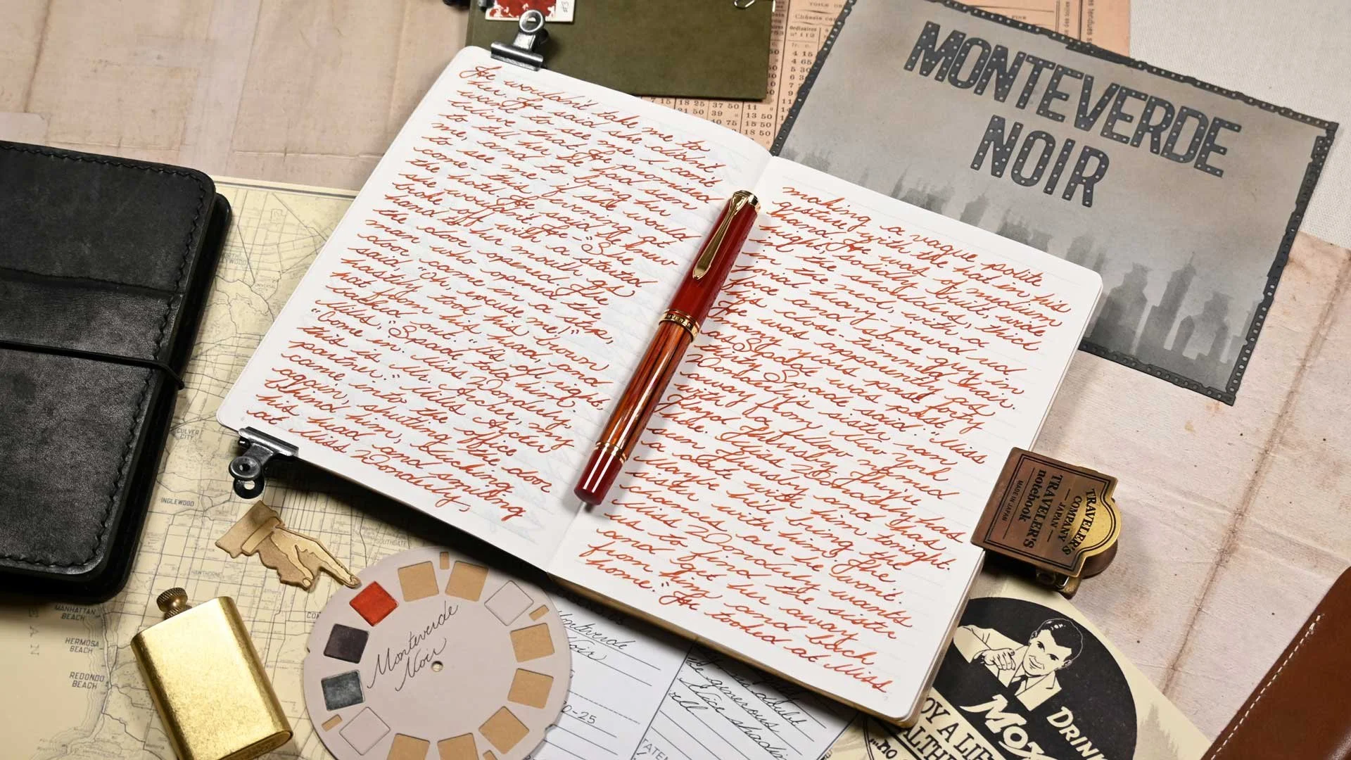 Monteverde Copper Noir writing sample with Pelikan M600 Tortoiseshell