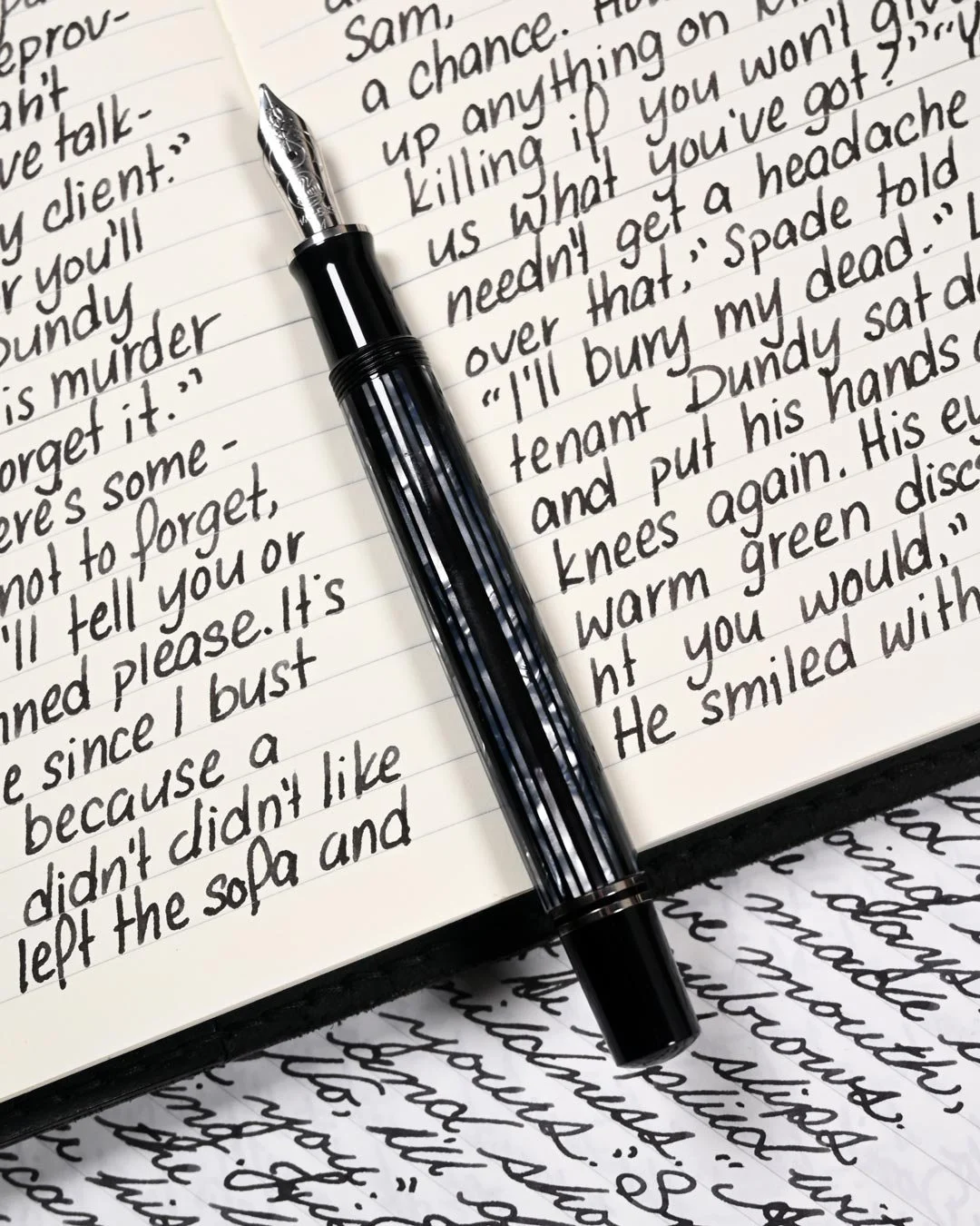 Monteverde Raven Noir writing sample with Pelikan M605 Tortoiseshell Black 5