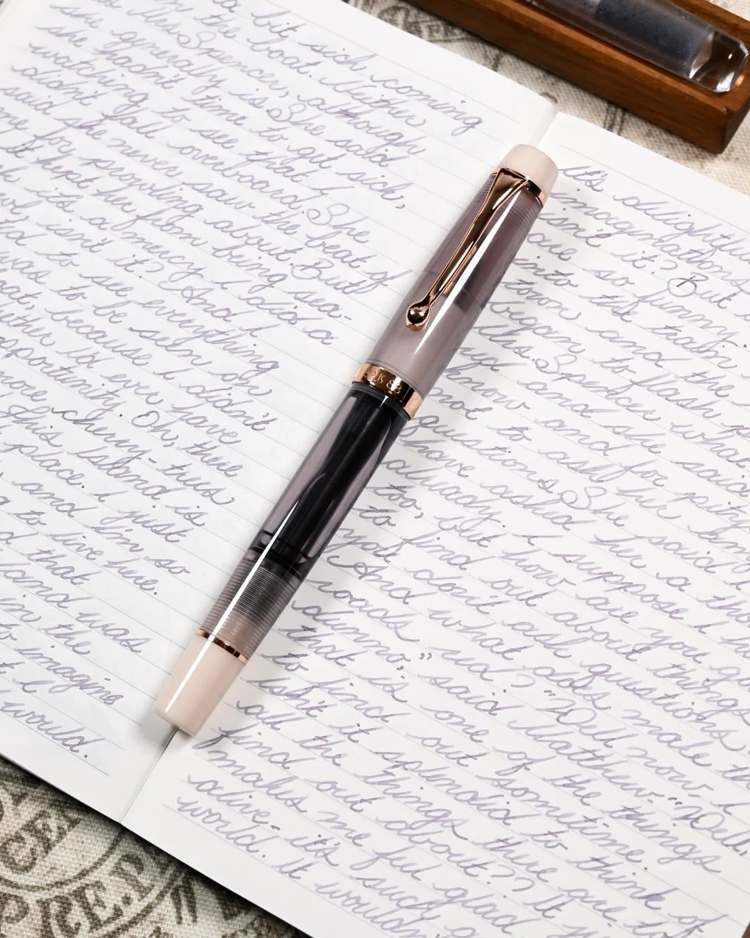 Diamine Lady Grey writing sample with Opus 88 Mocha Mousse 1