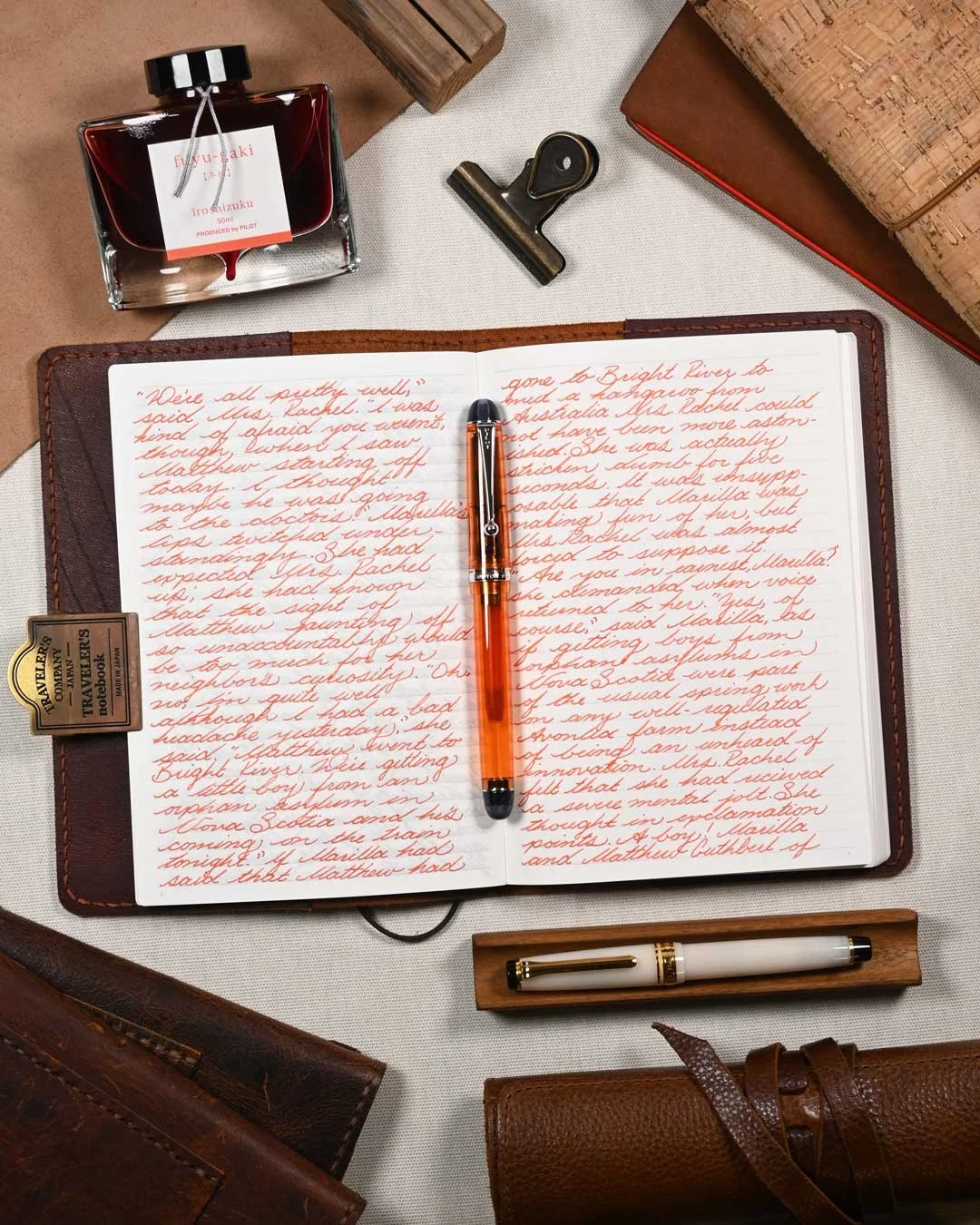 Pilot Iroshizuku Fuyu-gaki writing sample flat lay