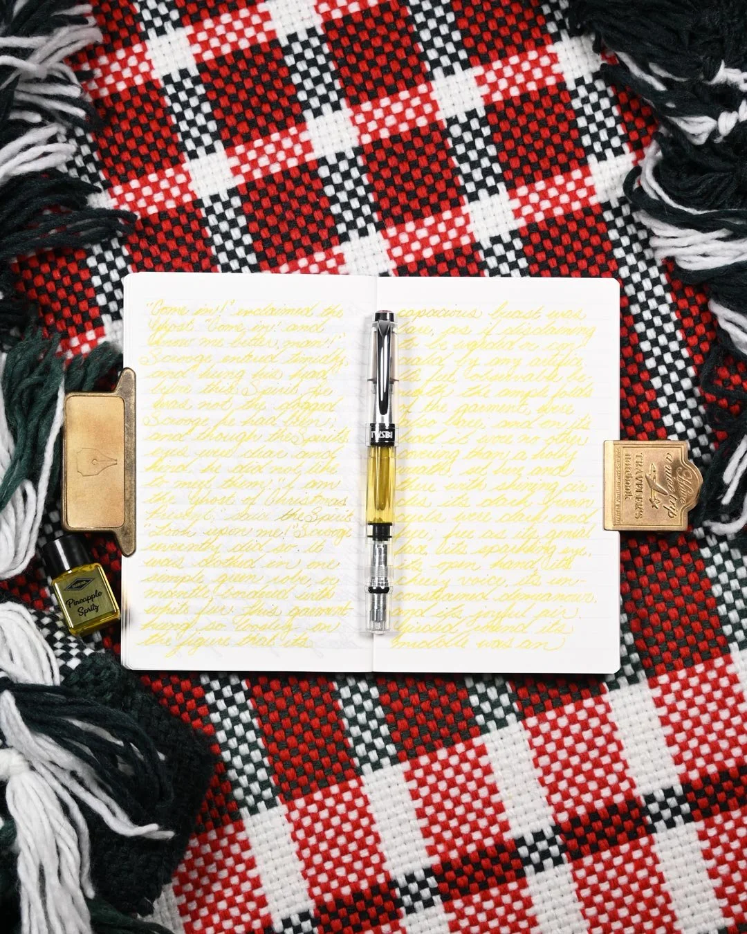 Diamine Pineapple Spritz writing sample flat lay
