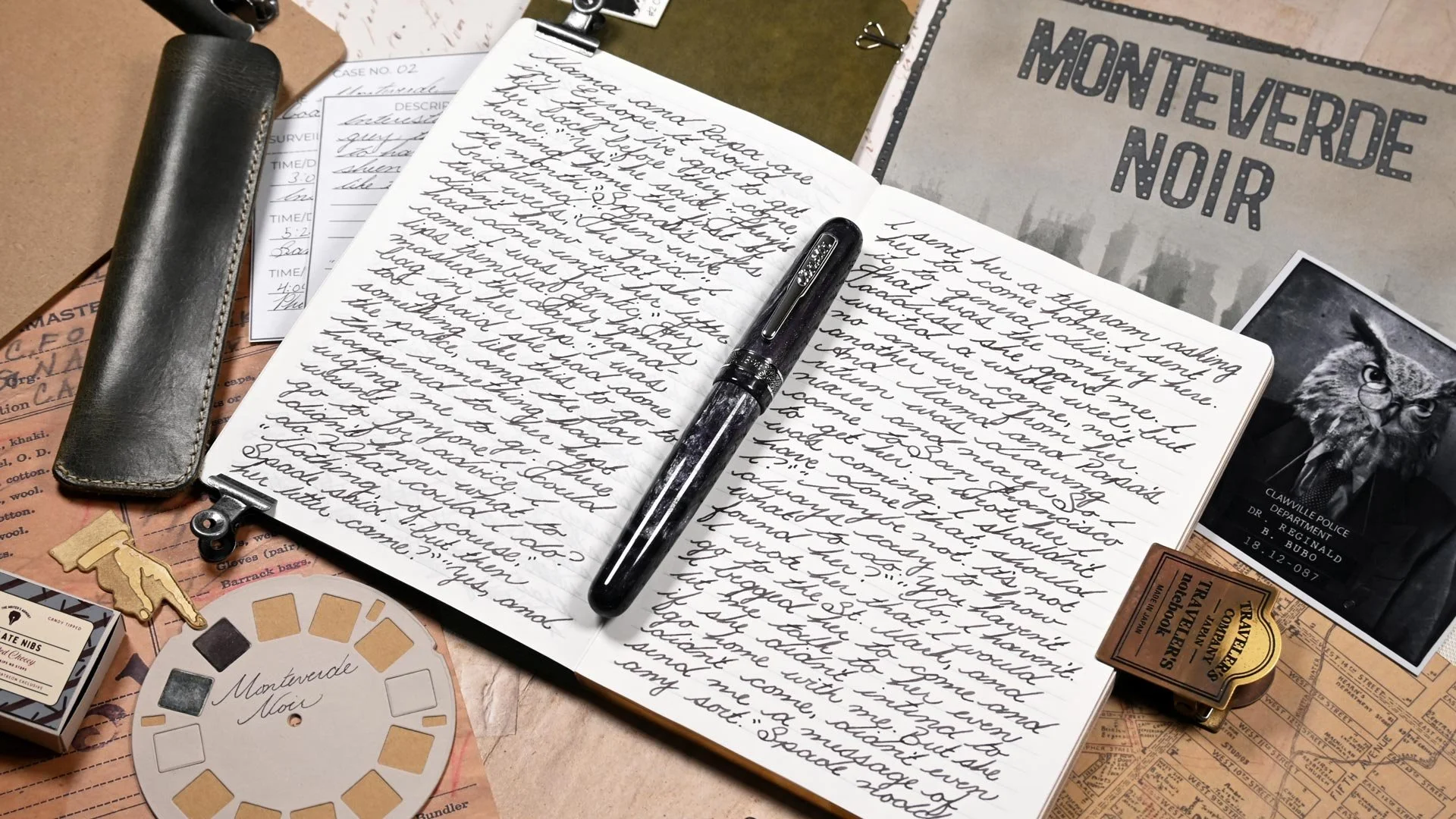 Monteverde Coal Noir writing sample with Conklin 1898 Doodle