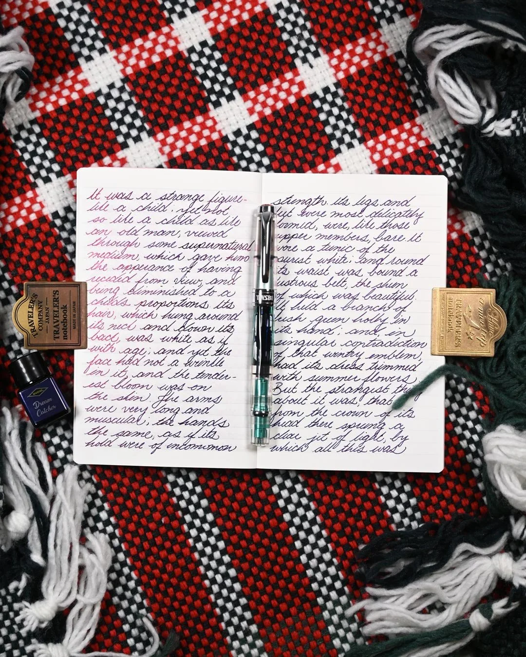 Diamine Dream Catcher writing sample flat lay