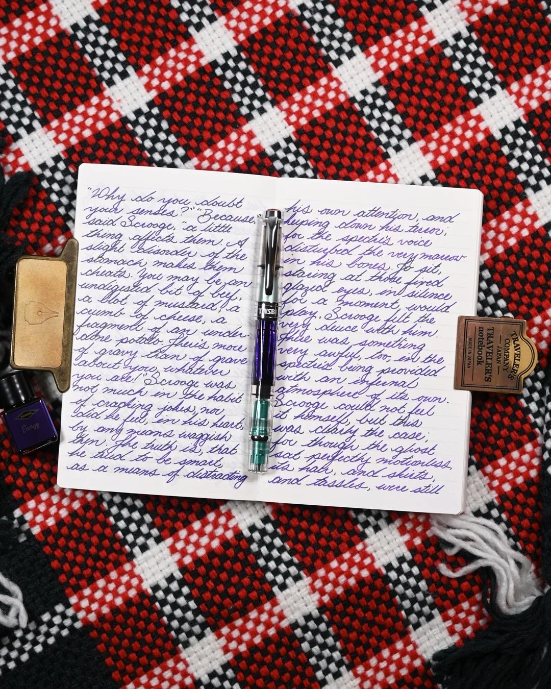 Diamine Energy writing sample flat lay